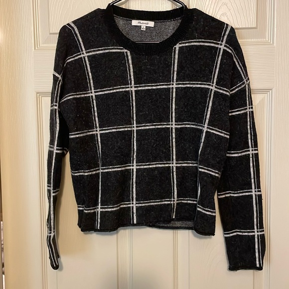Madewell Black and White Grid Pattern Crew Neck Sweater - Picture 1 of 5